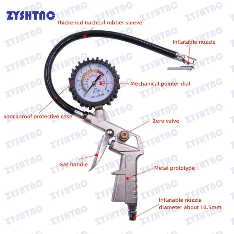 Carro pneu manômetro, tipo de arma, compressor de ar, automático, motocicleta, SUV, bomba Inflator, ferramenta de reparo do pneu, 0-220, 0-16, Barpsi