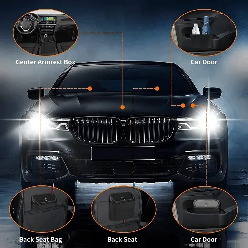 Universal Car Clamshell Trash Bin Hanging Vehicle Garbage Dust Case Storage Box Black Square Pressing Trash Can Accessories