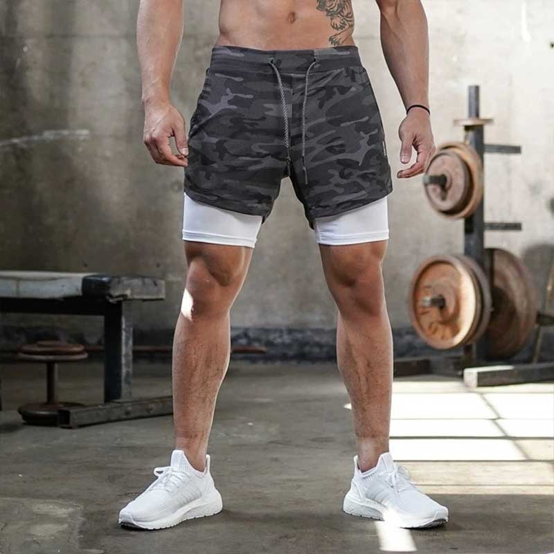 Camo Laufshorts Herren Gym Sportshorts 2-in-1 Quick Dry Workout Training Gym Fitness Jogging Kurze Hosen Sommer Herren Shorts