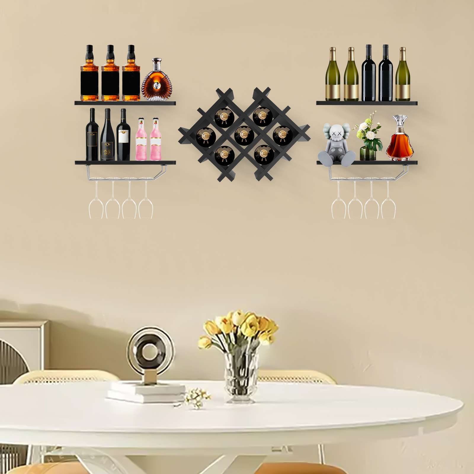 Cremalheira de vinho de parede para bares e restaurantes, forte capacidade de carga, ecológico, preto e branco, 5 PCs