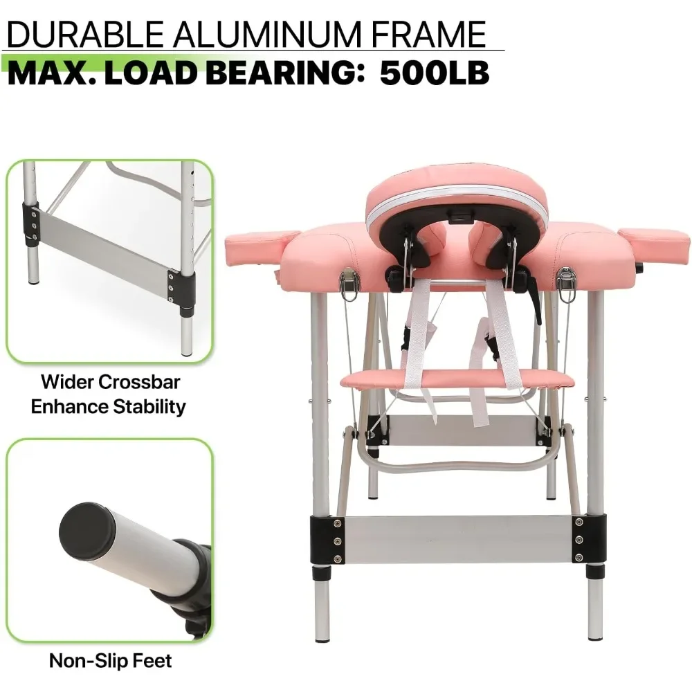 82" Portable Massage Table with Face Cradle, 3 Fold Professional Lash Spa Bed with Carrying Bag, Height Adjustable