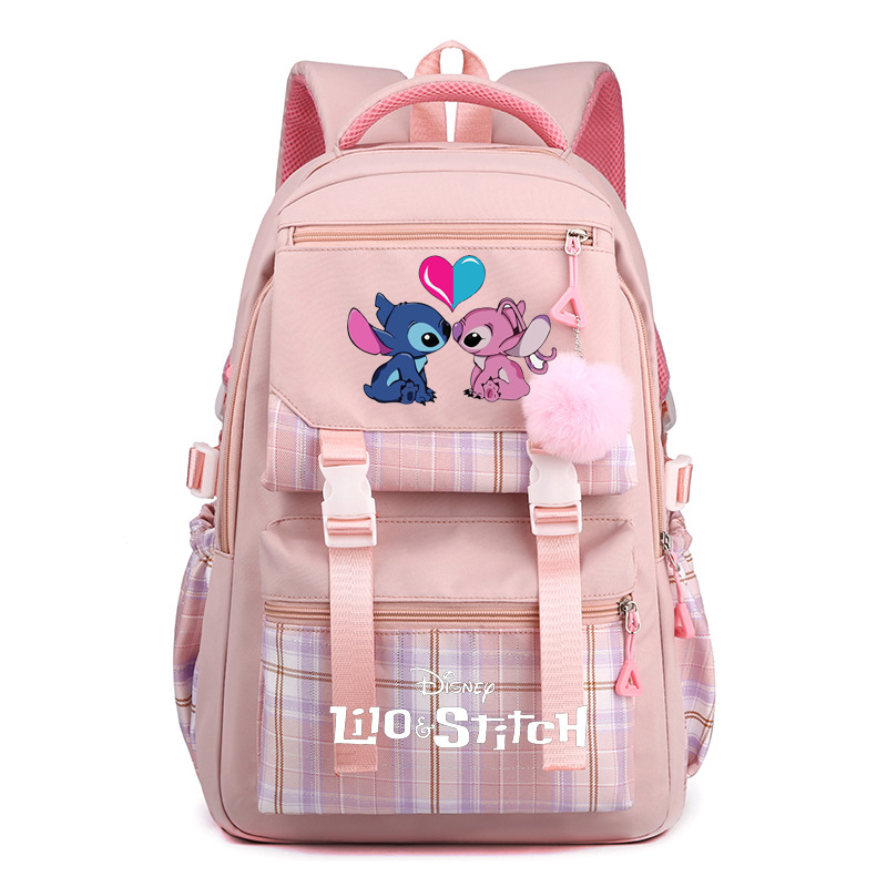 디즈니 릴로와 스티치 패션 고용량 대학 배낭 Mochila 여성 노트북 학교 가방 귀여운 소녀 여행 가방