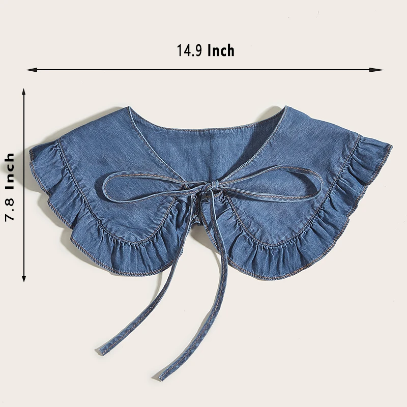 Cuello tipo chal de mezclilla lavado para mujer con encaje plisado y cuello falso de moda