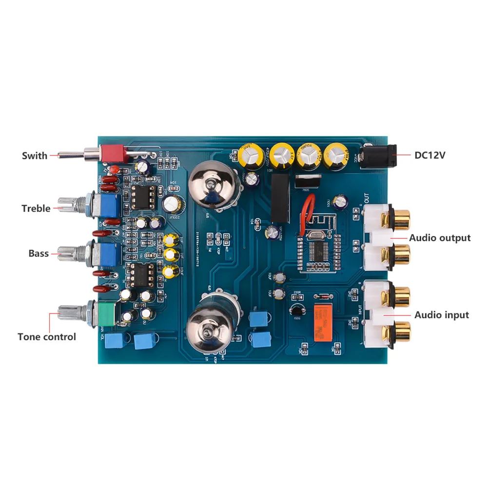 Bluetooth真空管プリアンプ6j5,発熱,ne5532アンプ,トーンコントロールパネル
