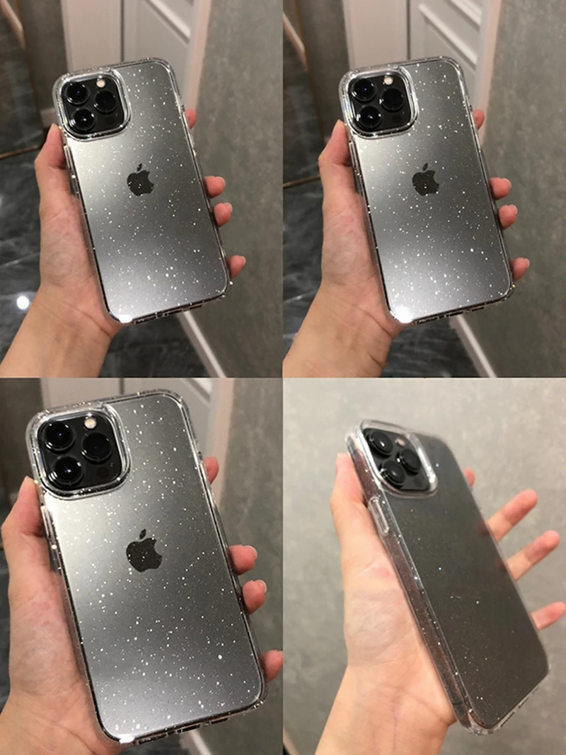 Custodia per telefono trasparente con glitter bling di lusso per iPhone 16 15 14 13 12 11 Pro Max Plus Mini copertura paraurti morbida in silicone trasparente