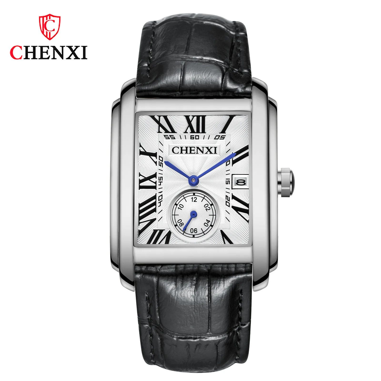 CHENXI 8216 Men's Square Quartz Watch Black Blue Brown Fashion Simple Date Leather Strap Wristwatch for Male Gift