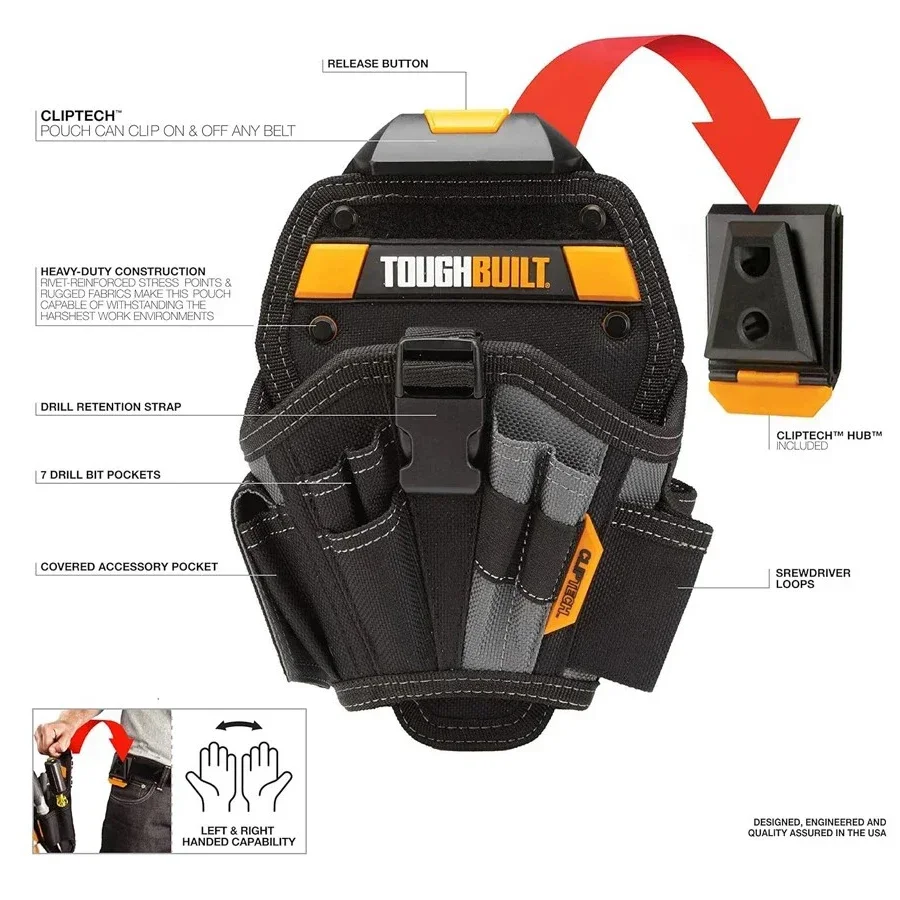 TOUGHBUILT TB-CT-20-L ขนาดใหญ่เจาะ Holster กระเป๋า Bit สําหรับเครื่องมือเข็มขัดเจาะมือพิเศษกระเป๋าเข็มขัดแบบพกพากระเป๋าเครื่องมือ