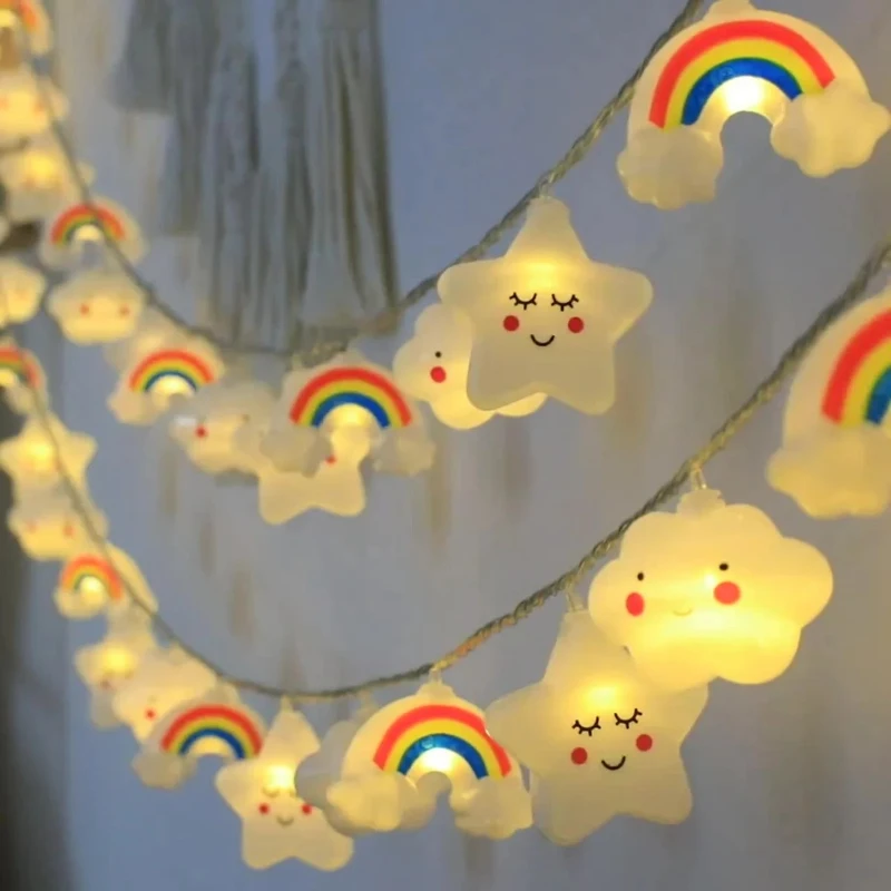 ไฟประดับรูปสายรุ้ง ดาว และเมฆ 1 แพ็ค ไฟ LED ตกแต่ง ไฟนางฟ้า ใช้พลังงานจากแบตเตอรี่ ไฟกระพริบ สำหรับงานปาร์ตี้ ตกแต่งห้องนอน