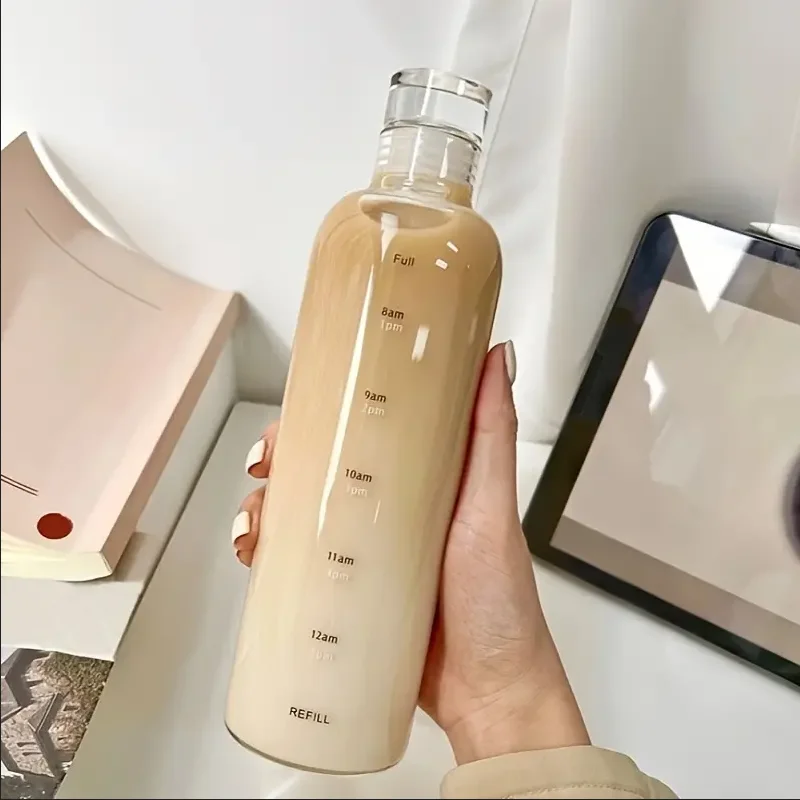 500ml エレガントな漏れ防止ウォーターボトル タイムスケール付き 毎日の水分補給 軽量でポータブル フィットネスやアウトドアアドベンチャーに