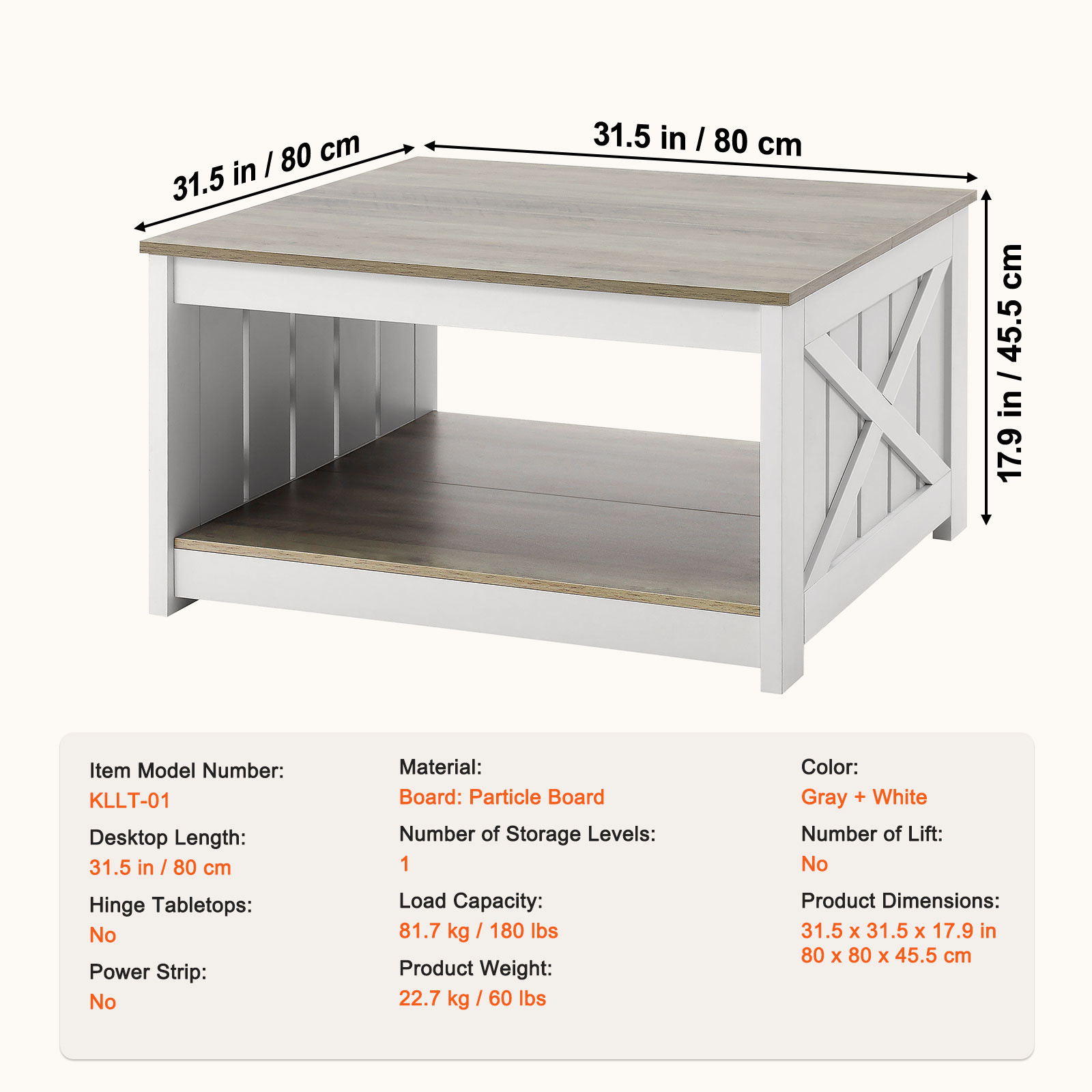 SucceBuy 31,5" Table basse de ferme Table basse carrée avec compartiment de rangement ouvert pour salon chambre appartement Studio