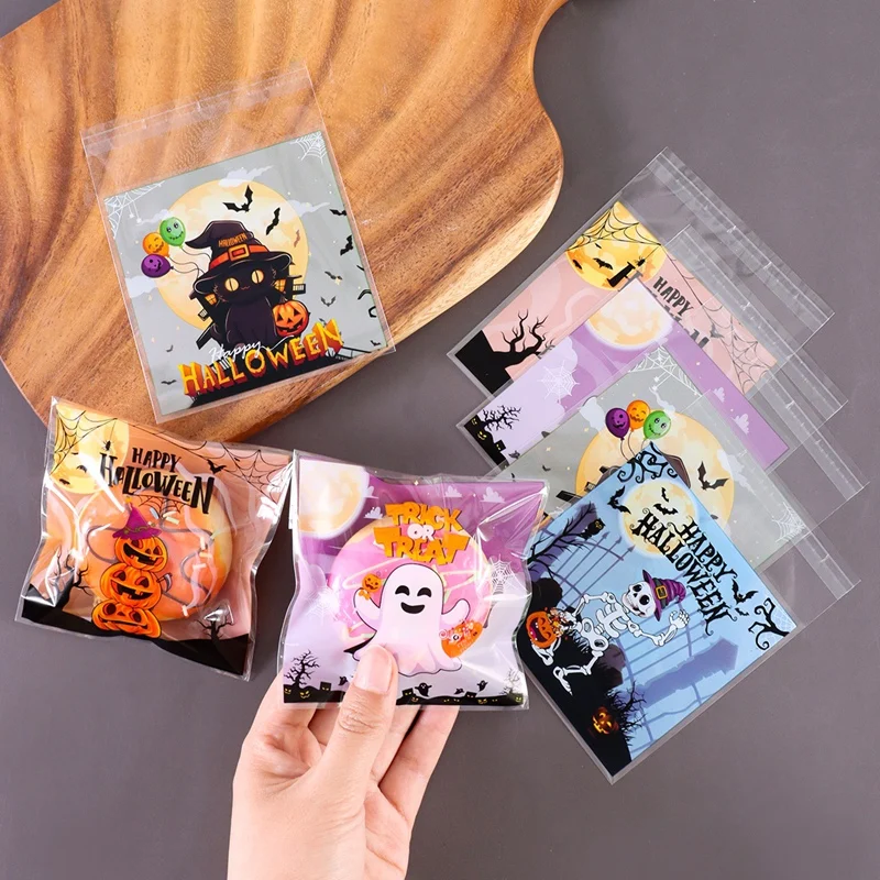 50/100Pcs 소름 끼치는 할로윈 사탕 가방 호박 유령 선물 쿠키 셀프 씰링 가방 할로윈 파티 장식 어린이 트릭 또는 트리트