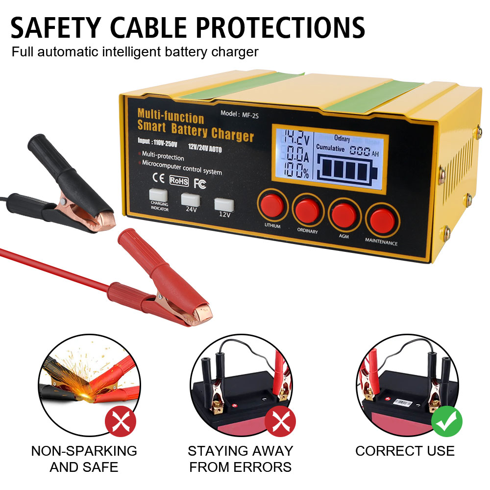 インテリジェントカーバッテリー充電器,12V, 12A, 24V,8.5a,220W, LEDディスプレイ,パルス修理