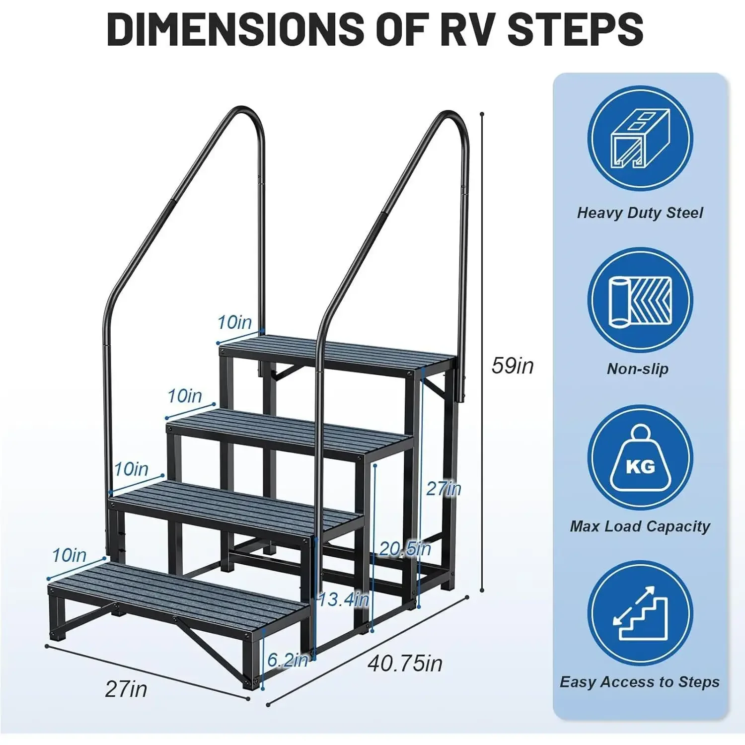 W_RV Steps Spa Steps with Handrail - Hot Tub Steps Trailer Steps Mobile Home Stairs for 5th Wheel RV, Trailer, Hot Tub,