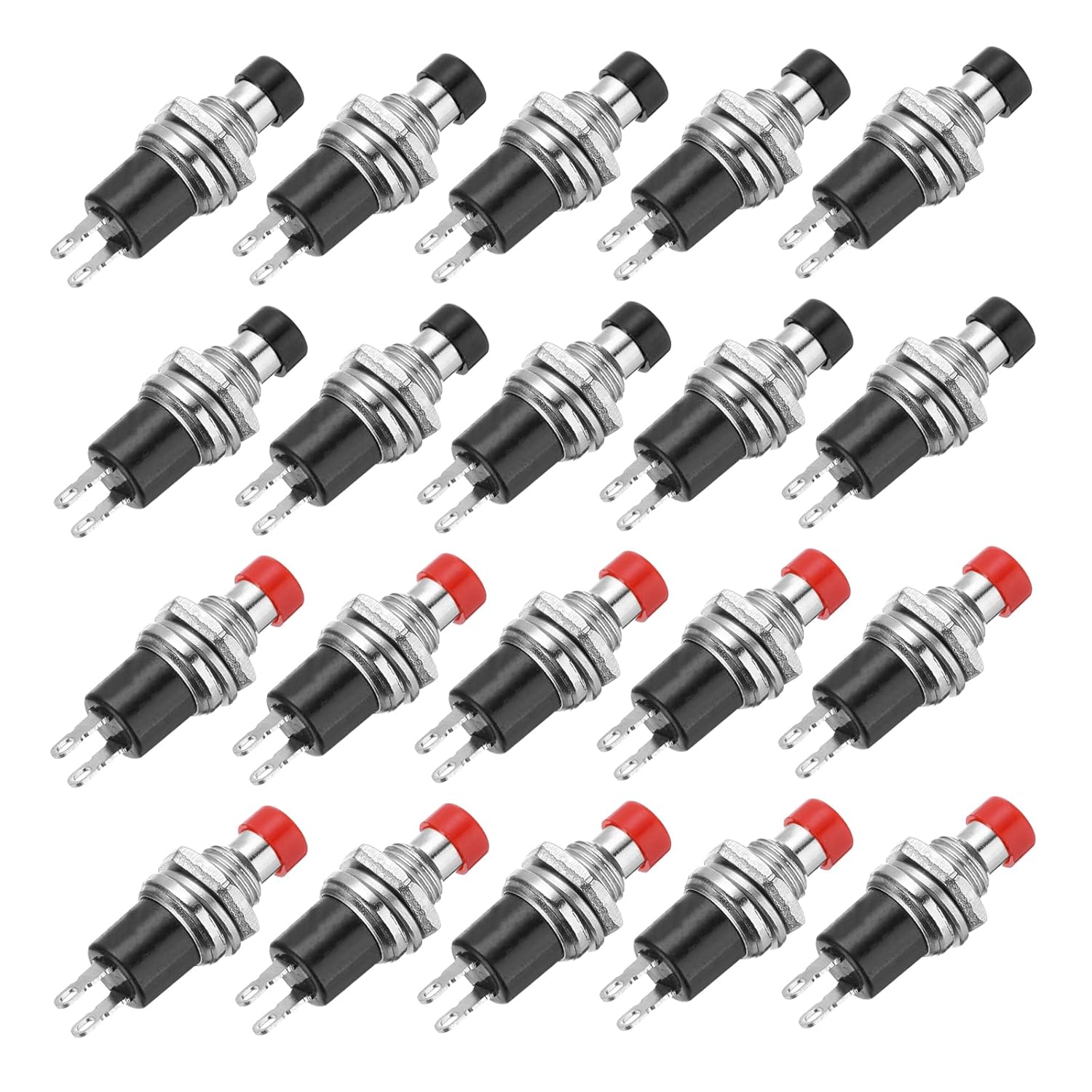 1A 250V AC 7mm Mini Momentary Push Button Switch PBS-110 NO Black/Red Switch Button with Soldering Foot for Electronic Device
