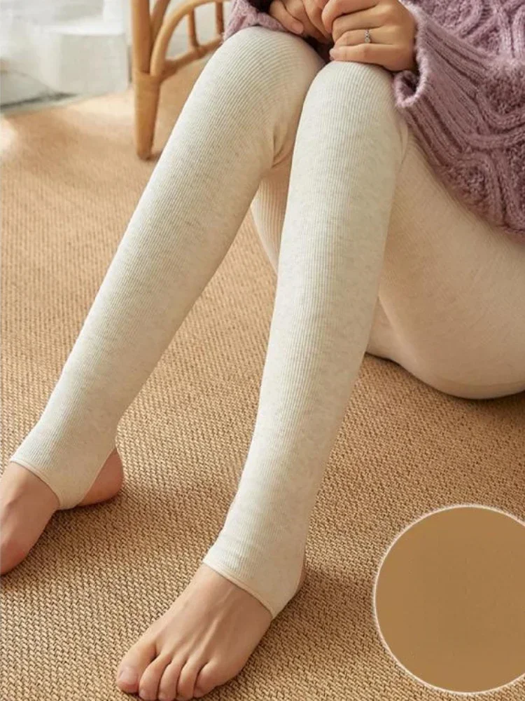Mùa Đông Ấm Quần Legging Nữ Sọc Dọc Quần Thường Dày Sang Trọng Cotton Đàn Hồi Cao Chắc Chắn Cao Cấp Mùa Đông Quần
