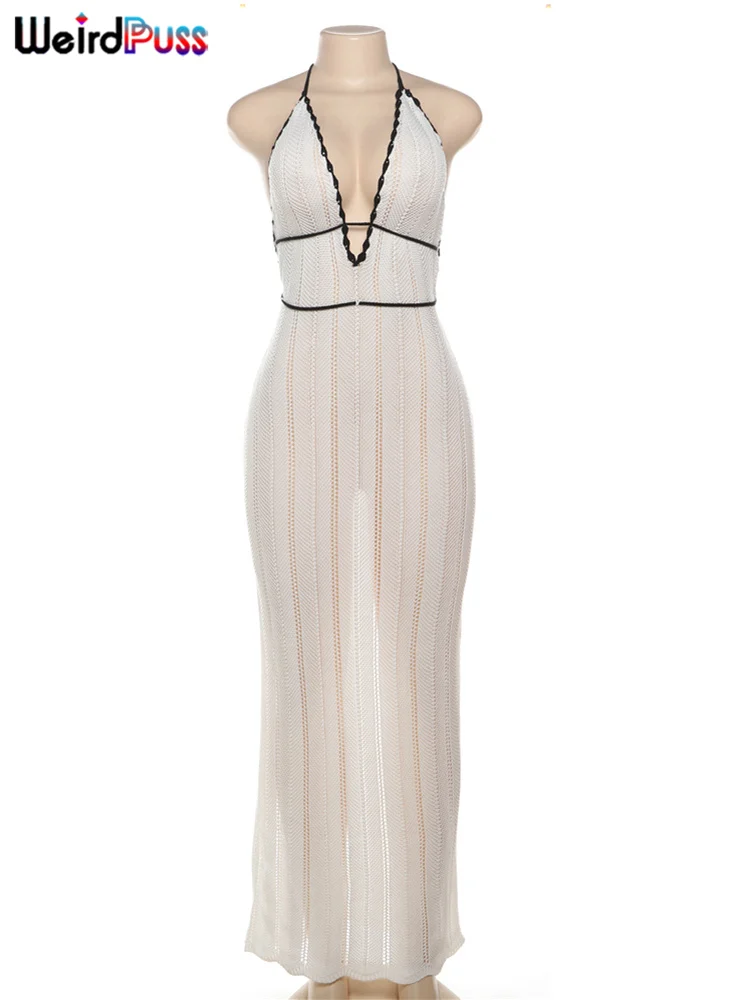 แปลกPussเซ็กซี่Elegant Halterชุดผู้หญิงฤดูร้อนBackless Lace-Upสี-Blockแขนกุดอินเทรนด์ไนท์คลับเสื้อผ้าแฟชั่น