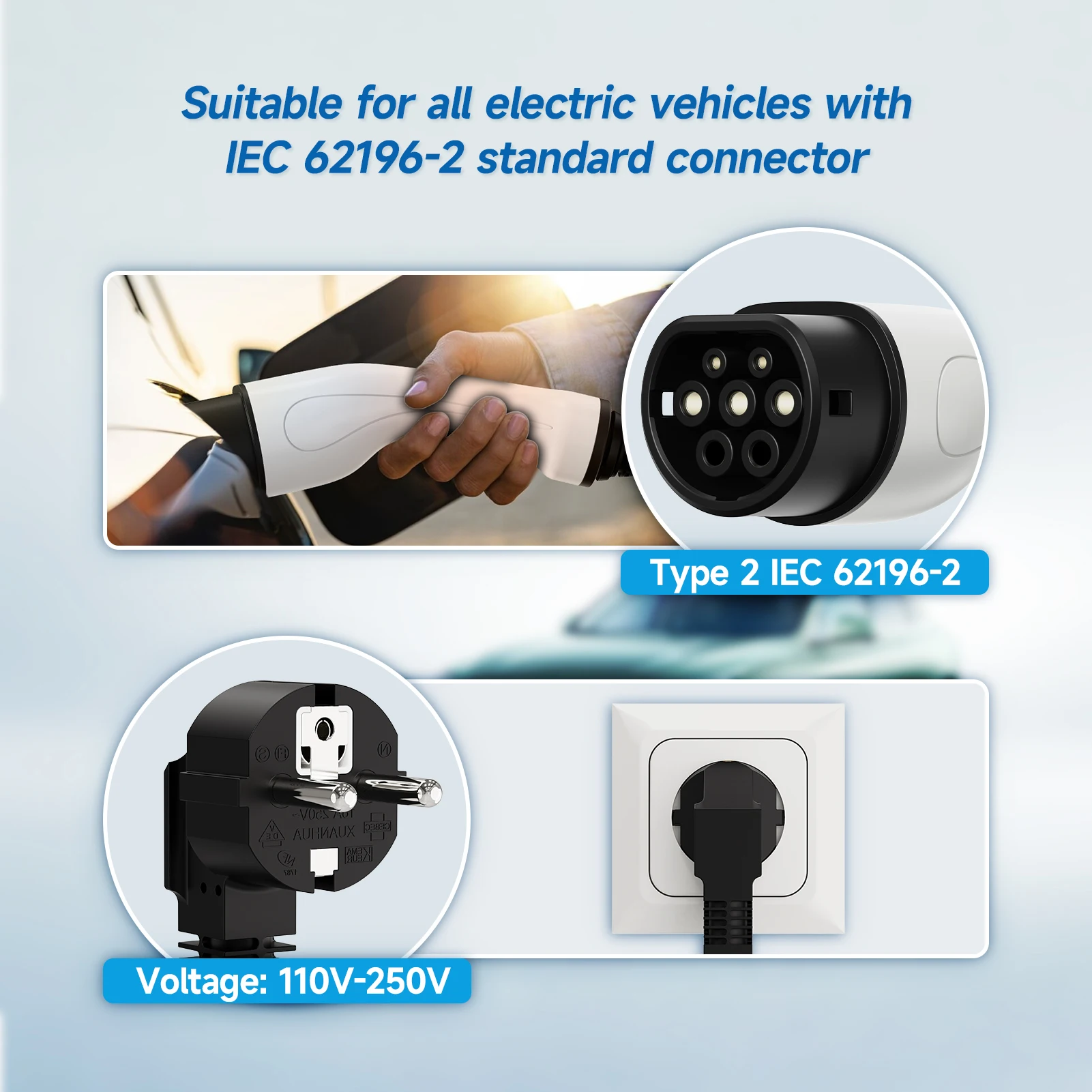 AFYEEV 3600 ワットポータブルタイプ 2 IEC62196-2 EV 充電器タイプ 1 SAE J1772 電気自動車の充電器 EU プラグ WiFi Bluetooth APP 制御
