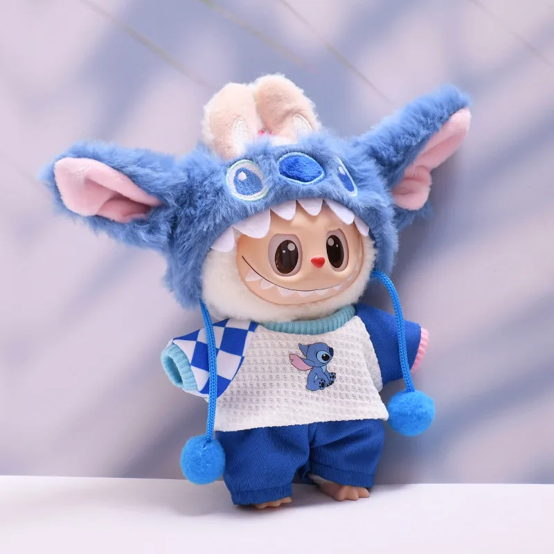 Für 17 cm Labubu Puppe Kleidung Mode Kleidung Plüsch Stich Set Puppe Kleidung Niedlichen Cartoon Sets Puppen Zubehör Geschenke