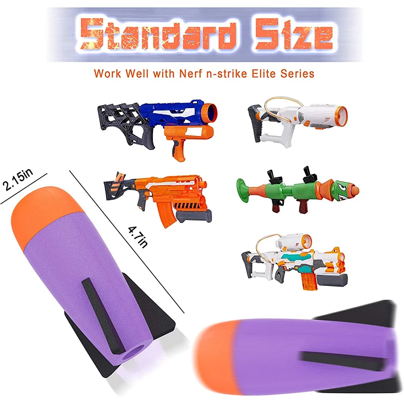Pacote de recarga de mísseis de espuma, acessórios de brinquedo compatíveis com nerf rocket n-strike elite series missile blaster lançador de mísseis