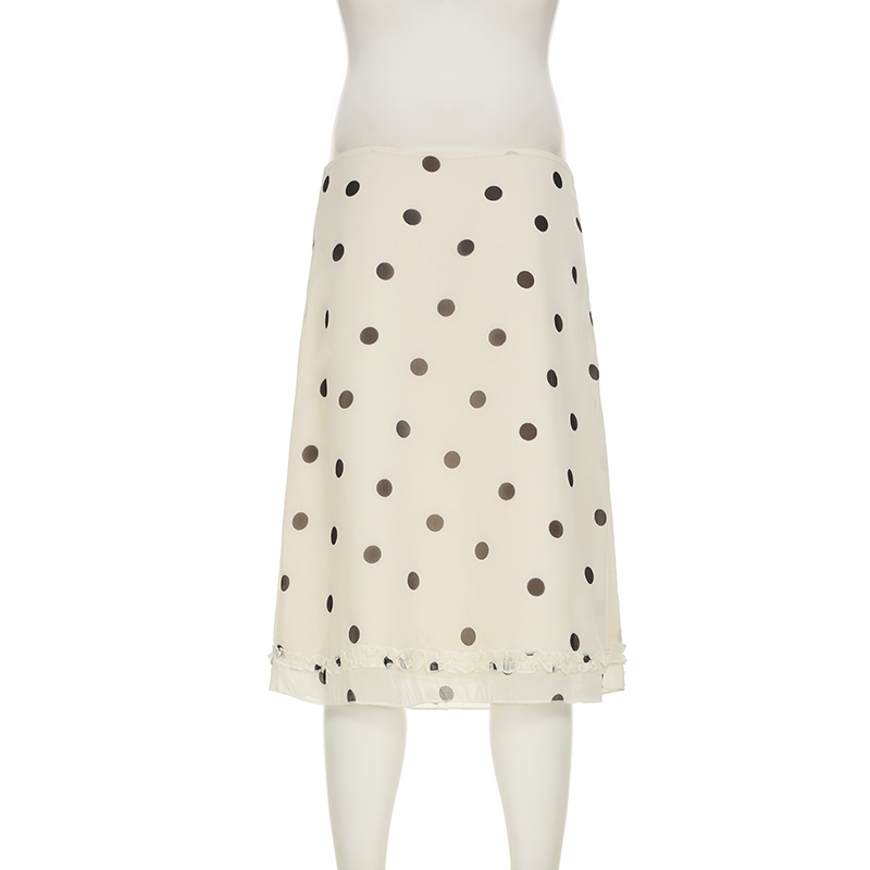 Darlingagaแฟชั่นPolka Dotพิมพ์เอดดัลไวส์เชื้อราTrimกระโปรงผู้หญิงวันหยุดZipper-Upตาข่ายครึ่งคู่ชั้นกางเกง 2025