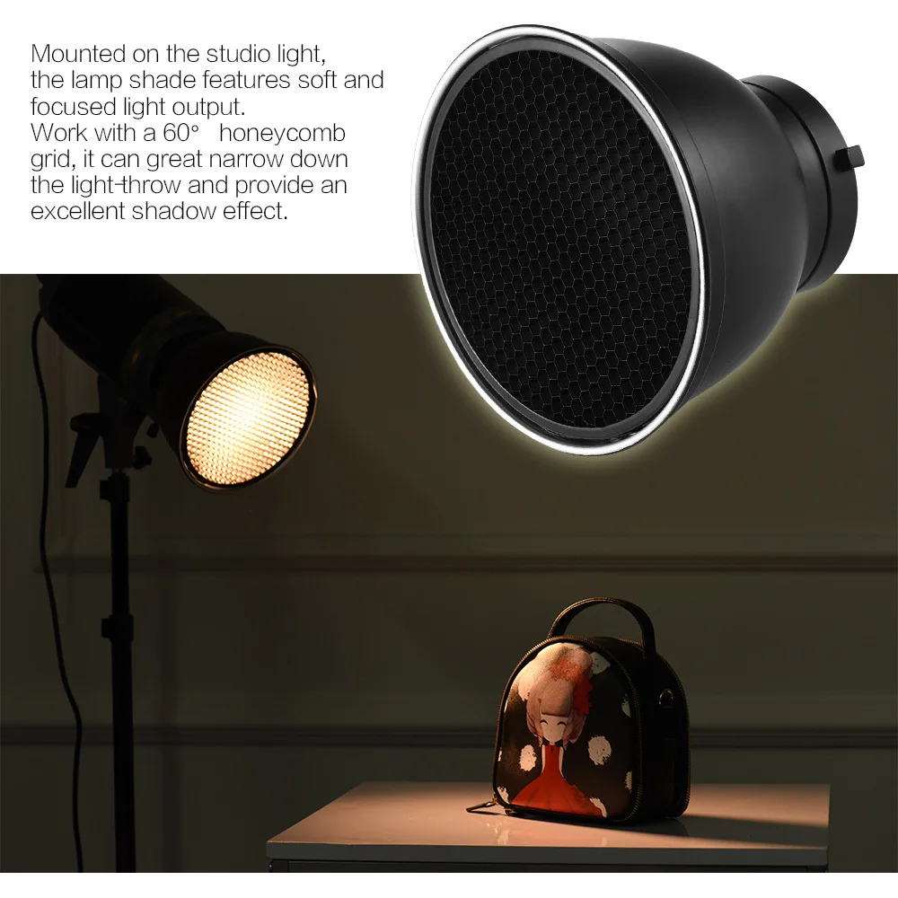 Andoer 7 Zoll Standard-Lampenschirm mit Reflektordiffusor und 60 °   Wabengitter für Bowens Mount Studio Strobe Flash Light Speedlite