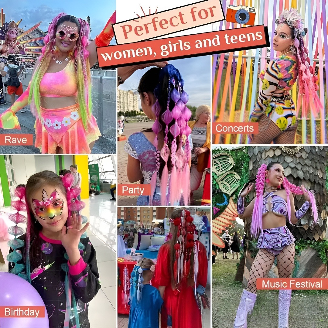 Syntetyczny doczepiany kucyk 1 szt. Kolorowy warkocz bąbelkowy Długi warkocz latarnia z gumką do włosów Ombre Szalone akcesoria do włosów na specjalne dni