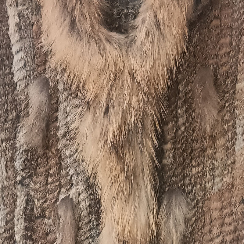Mulheres com capuz de malha colete de pele de coelho real com gola de pele de guaxinim real moda sem mangas genuíno pele de coelho gilet outwear