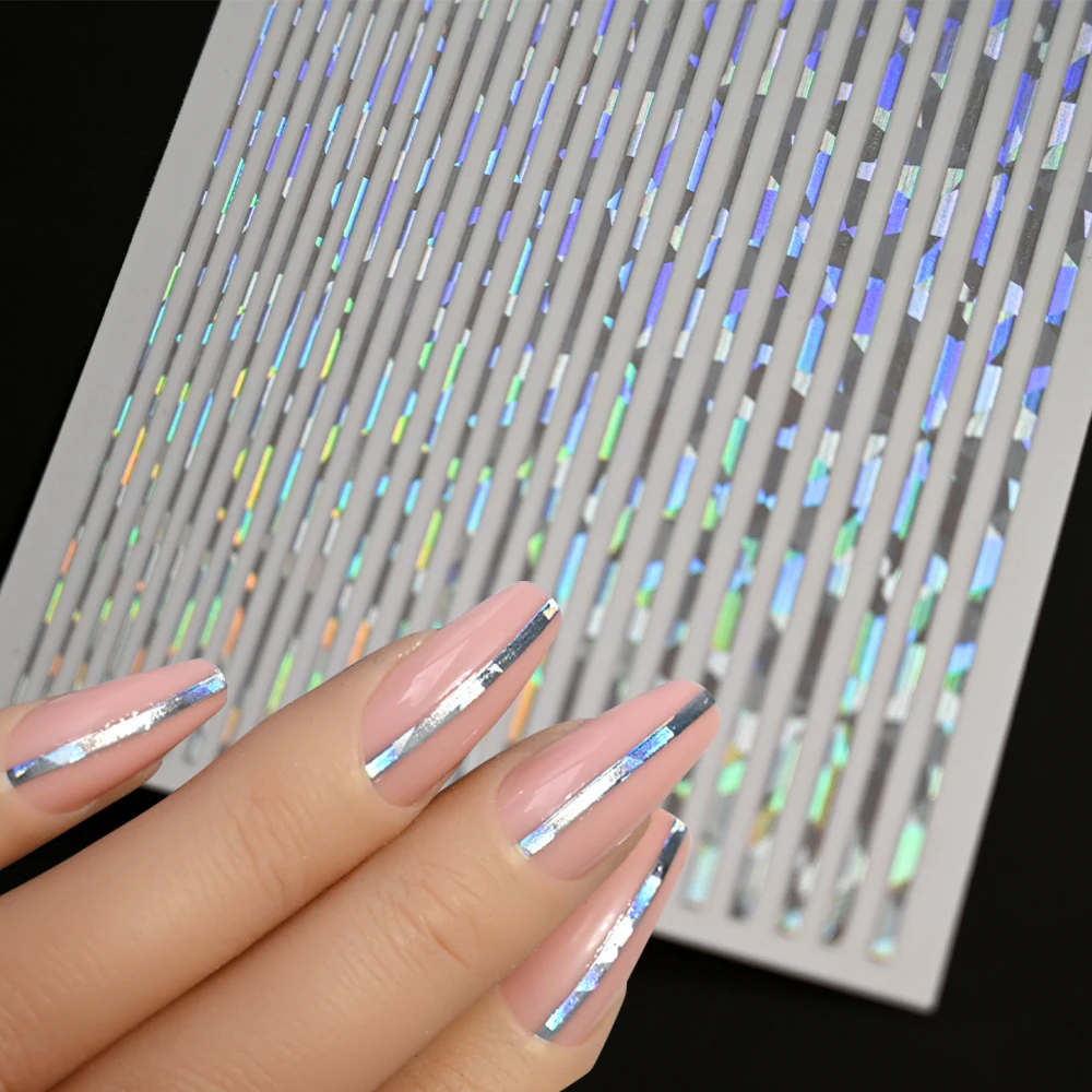 1 แผ่นเลเซอร์ทอง/Silver Line 3D สติ๊กเกอร์เล็บที่มีสีสัน/สีดํา/สีขาว Stripe Self-Adhesive Slider DIY เส้นเล็บ Decals * &