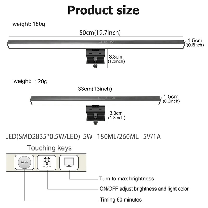 アイケアデスクランプ 50 センチメートル LED コンピュータ PC モニター画面ライトバー無段階調光読書 USB 電源ハンギングテーブルランプ