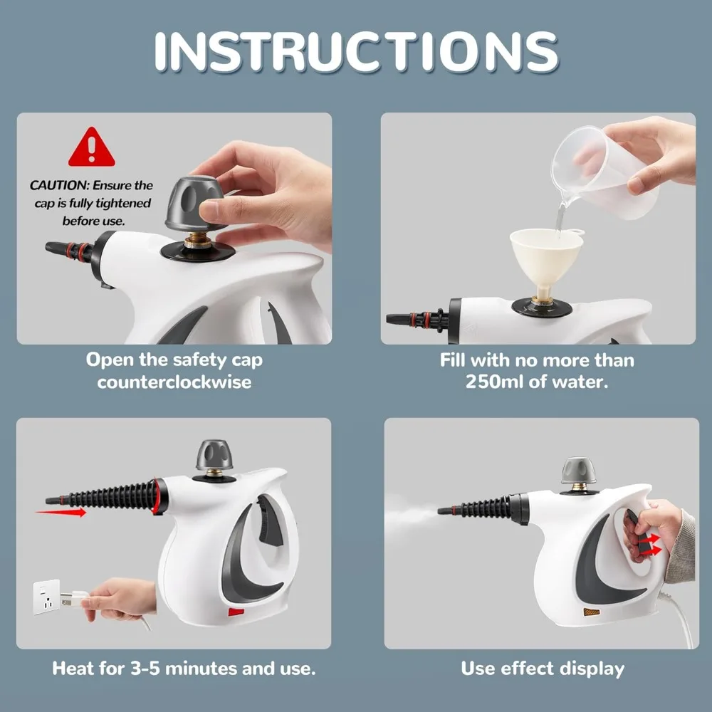 Handheld Steam Cleaner, Portable Steamer with Large Capacity,11-Piece Accessory Set for Floor, Car, Carpet, Windows Cleaning