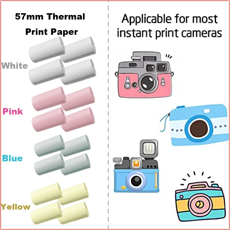 Papier d'impression thermique 57x30mm recharge d'appareil photo instantané papier d'impression papier thermique Photo 6 rouleaux pour la plupart des fournitures d'appareil photo instantané pour enfants