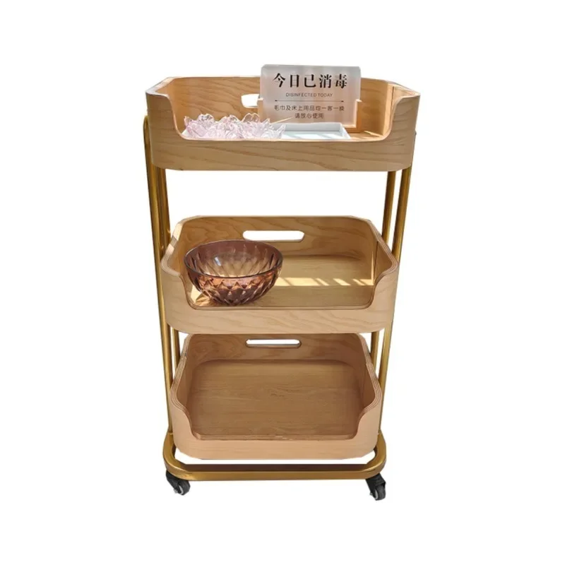 Carrello portaoggetti per salone di bellezza di lusso leggero Carrello per attrezzi multistrato in legno massello Comodo carrello per salone Pratico carrello estetico