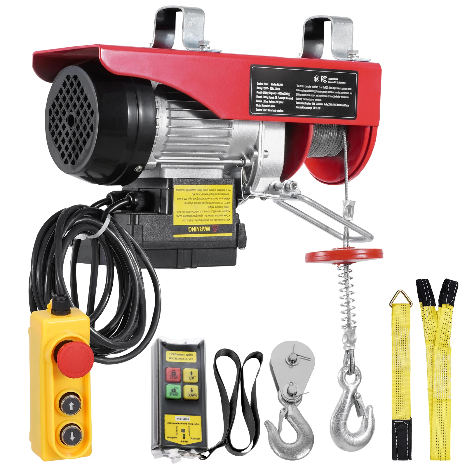 SucceBuy 440 lbs kabelloser elektrischer Hebezeug mit 40 Fuß Einzel-/20 Fuß Doppelschlingen-Hebehöhe für die Garage