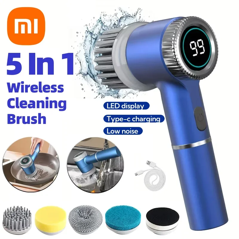Xiaomi-cepillo de limpieza eléctrico 5 en 1, multifuncional, para cocina, baño, inodoro, cepillo de limpieza portátil, pantalla LED, electrodomésticos