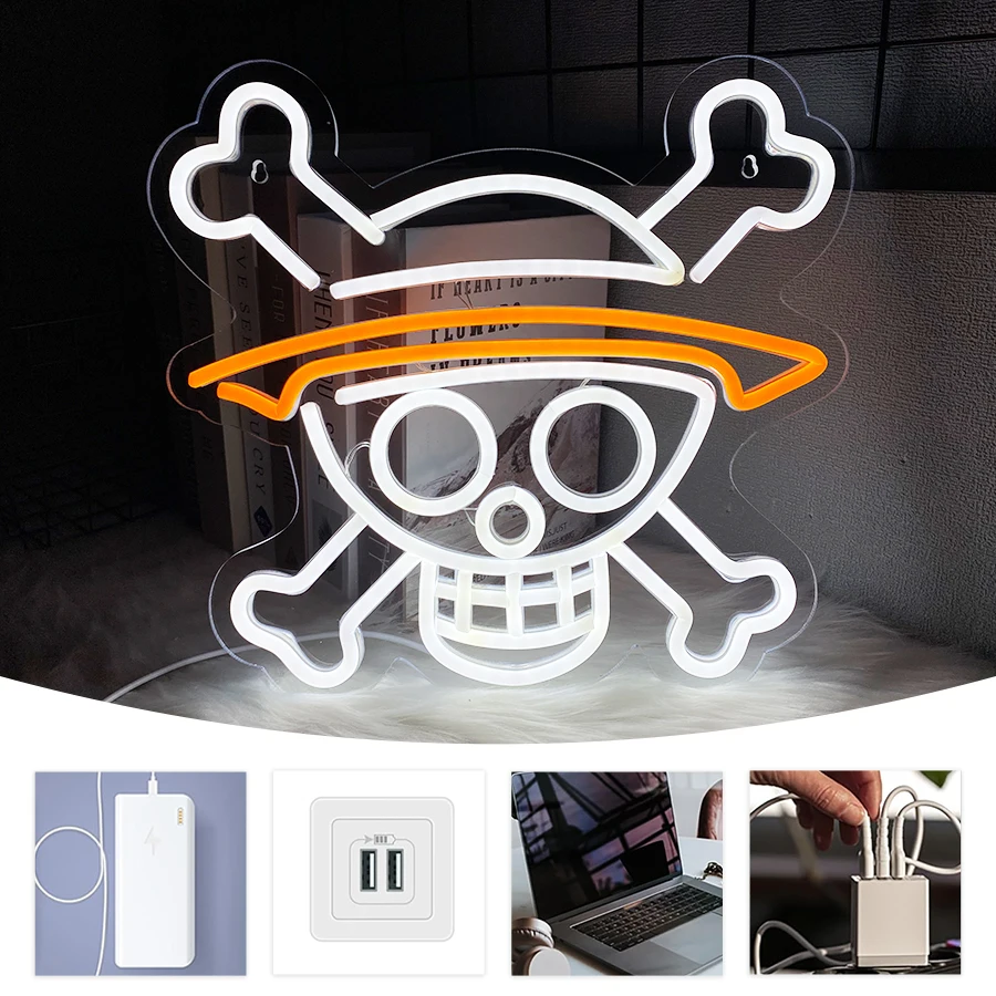 Animation Neon Sign, Hat Skull Led Wall Lamp, Used For Art Decor Of Game Room, Hand-Held Place And Bedroom, Powered By Usb.