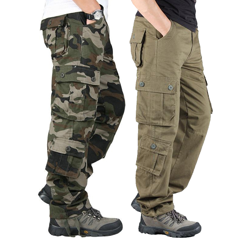 Calças de carga tática masculina macacão de trabalho esportes ao ar livre caminhadas caça calças de algodão pesado durável camuflagem