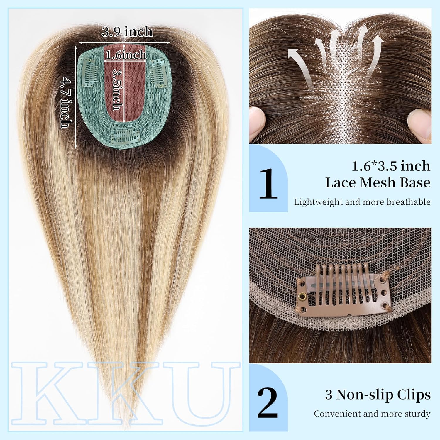Braun gemischte blonde Echthaar Topper Dakr Wurzel Spitze Basis Clips in Haar 100% remy Echthaar Teile für Frauen mit dünner werdendem Haar