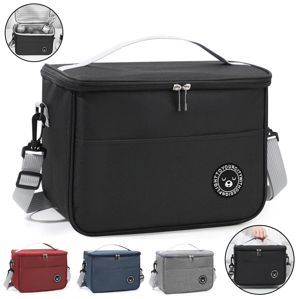 Capacité à main avec sac isolé à bandoulière, sac de boîte à déjeuner, sac à déjeuner étanche épaissi pour étudiant.