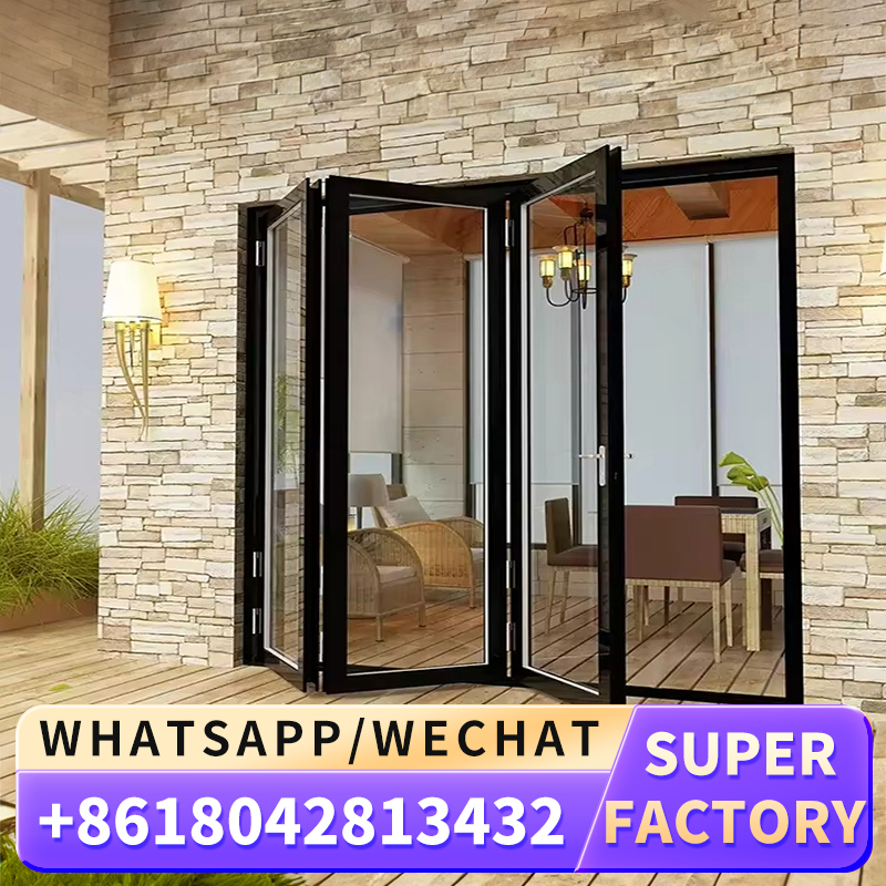 맞춤형 블랙 알루미늄 합금 프로파일, 유리 접이식 문짝, 아코디언 바이 폴드 문짝, 4-12mm