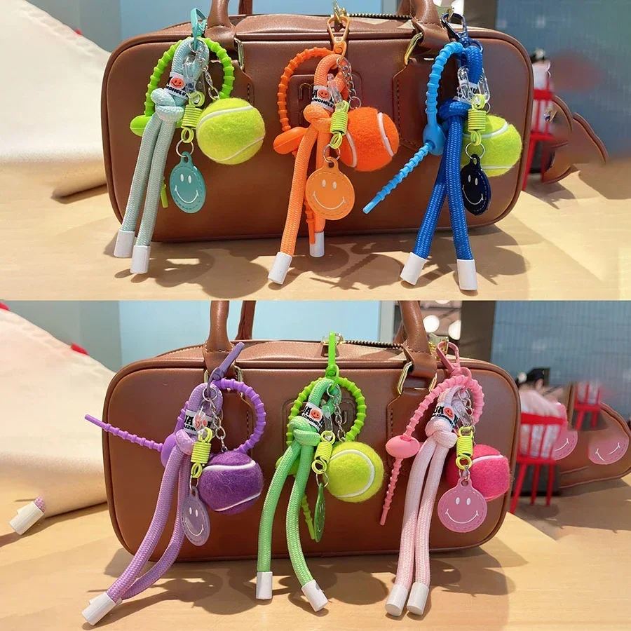 Smiling Face Hand Woven Lanyard Phone Charm Strap Backpack Keychain Colorful Simple Key Chain Pendant Accessories Gift