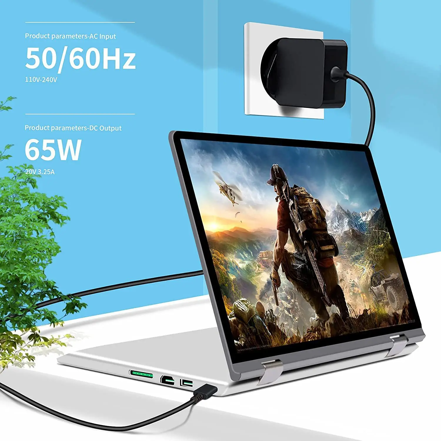 Adaptador de corriente para ordenador portátil, cargador de 65W tipo C, 20V, 3.25A, 45W, USB C, teléfono PD, MacBook, ASUS, ZenBook, Lenovo, Dell, Xiaomi, Air, HP, Sony