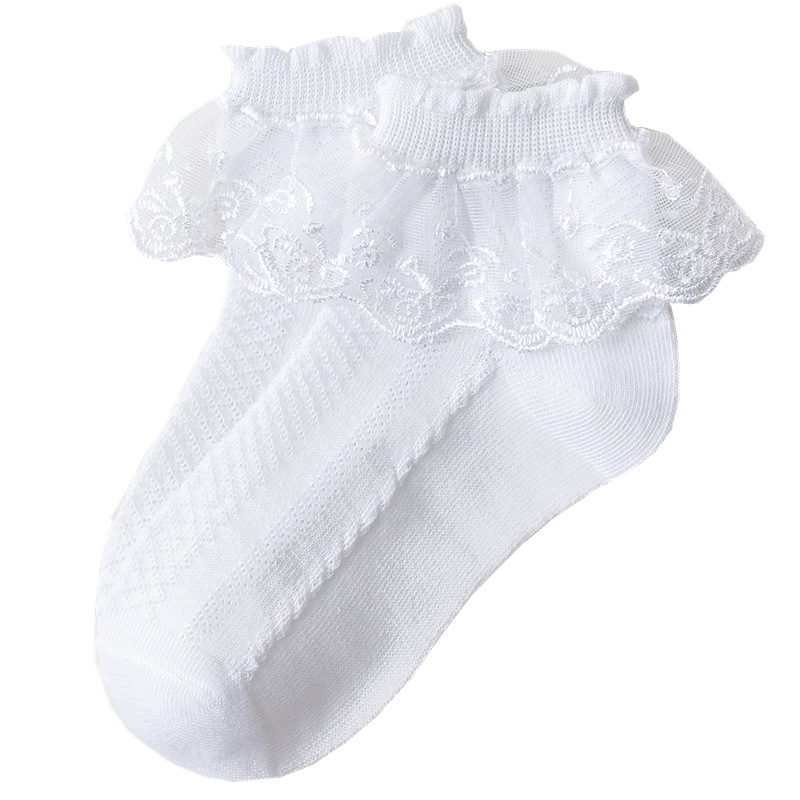10 par/lote de calcetines para niñas y niños, calcetines de encaje con volantes de princesa de malla para niños, calcetines cortos transpirables de algodón blanco, rosa y azul para niños pequeños