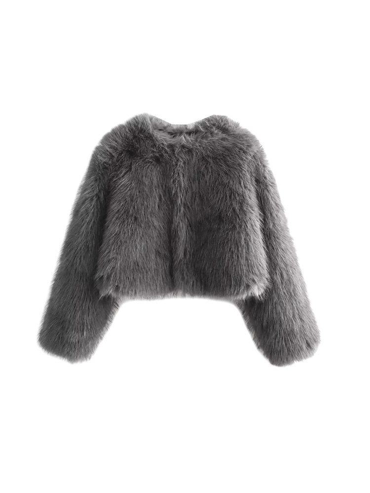 Veste courte épaisse et chaude en fausse fourrure pour femmes, col rond, manches longues, vêtements d'extérieur pour femmes, hauts chics, à la mode