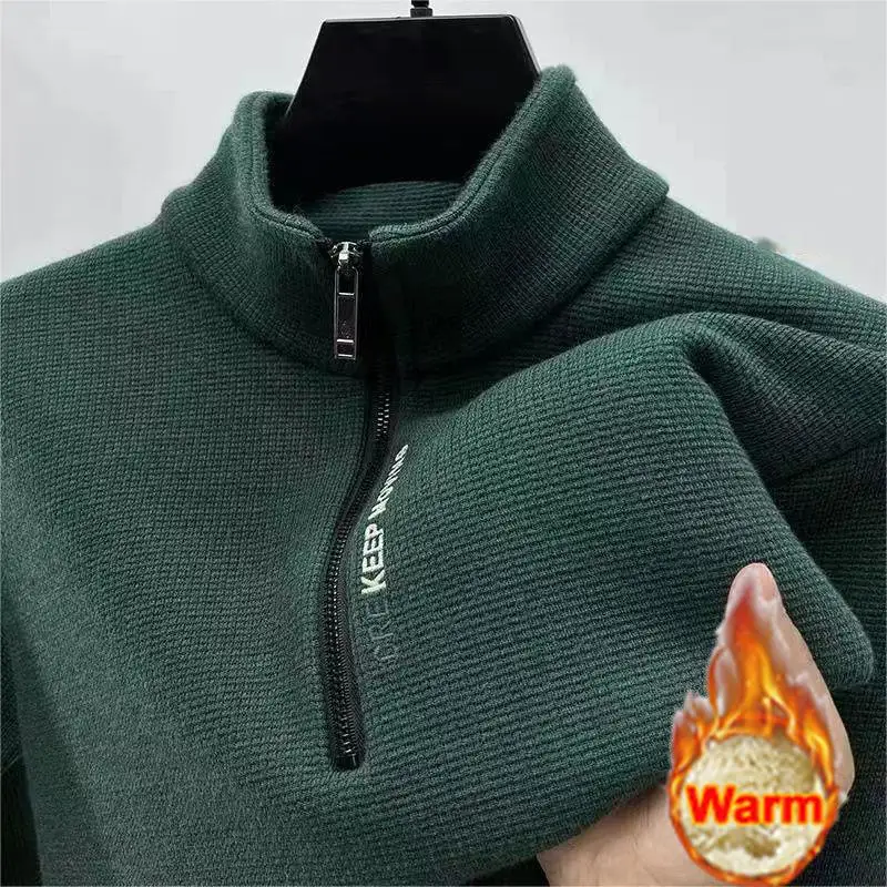 Herenkleding Coltrui Mode Heren Truien Effen Kleur Dikke Halve Rits Verdikking Trui Luxe Warme Trui