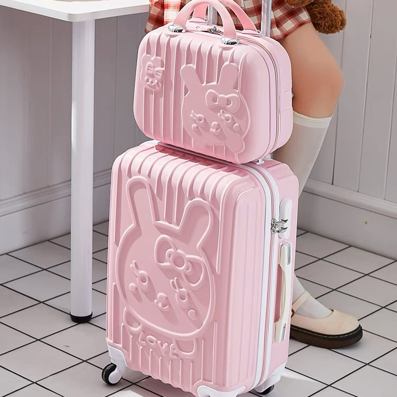 Mala de carrinho giratório para mulheres e meninas, adorável conjunto de bagagem de mão, mala de viagem com bolsa rosa, marca