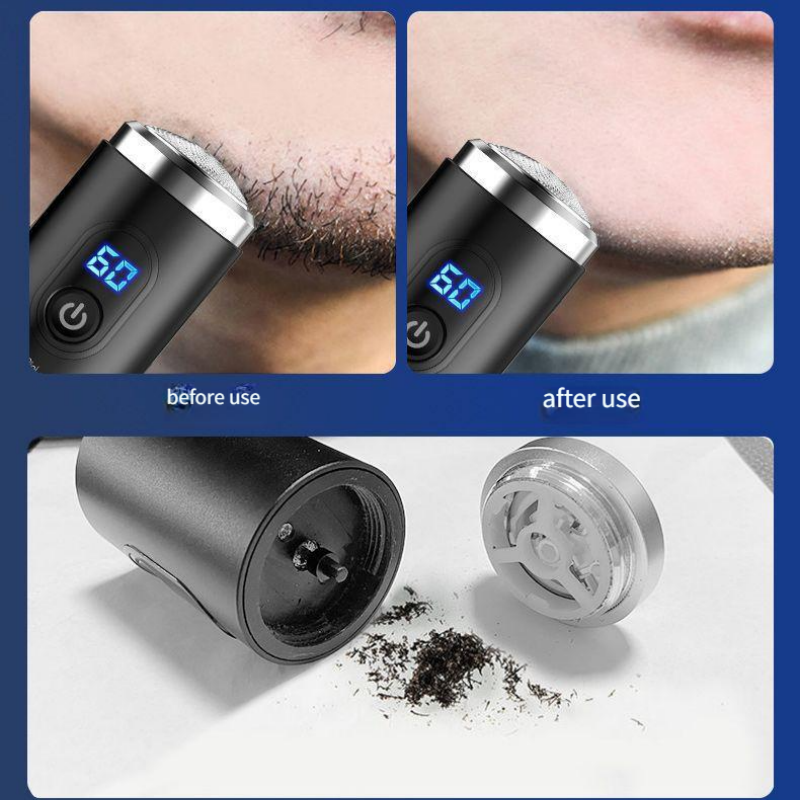 211-휴대용 여행 및 가정용 세척 가능 전기 면도기 - 합금 바디 및 디지털 디스플레이가 있는 USB 미니 남성용 면도기