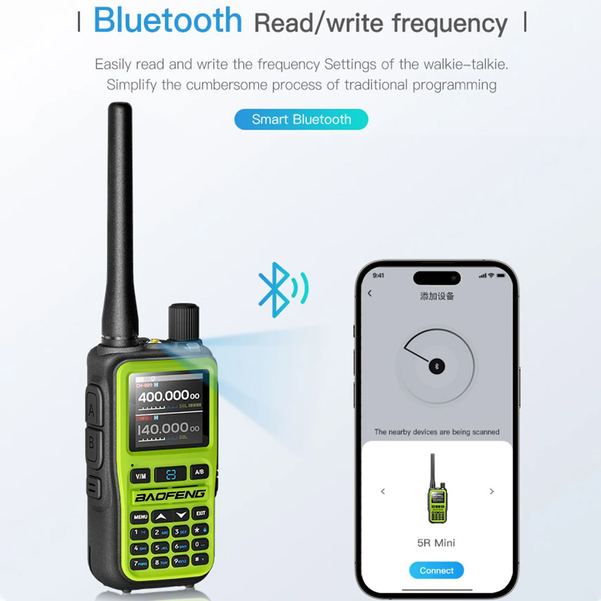 BAOFENG Mini Walkie Talkie UV-5R Multi Band Wireless Bluetooth Programming Frequency 999CH Portable Ham Radio with Flashlight