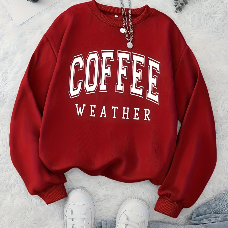 Herbst Warme Damen Sweatshirts Kaffee Wetter Brief Gedruckt Hoodies Bequeme Crewneck Weiche Pullover Lässige Weibliche Kleidung