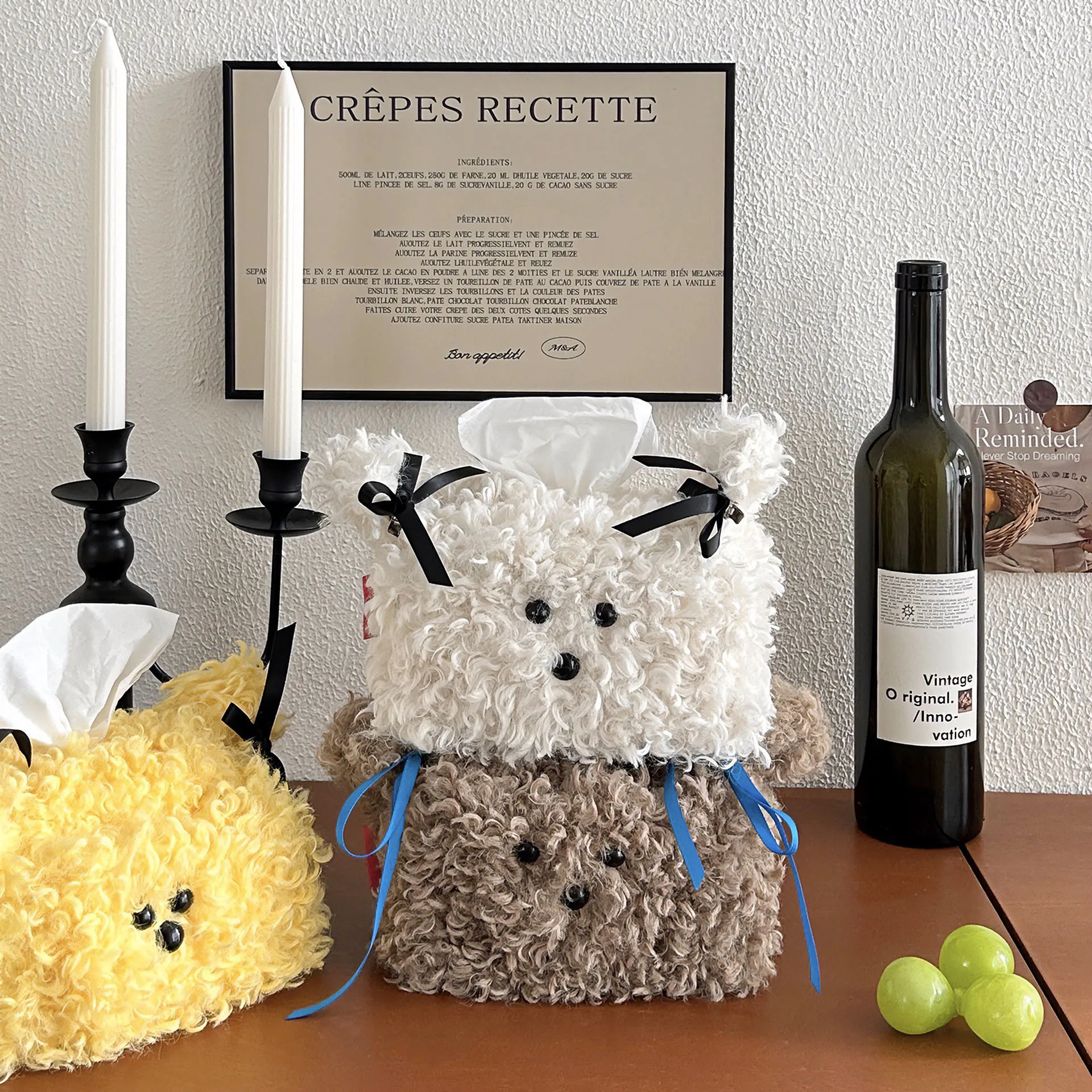 Cajas de servilletas con forma de perro de dibujos animados de estilo nórdico, bolsa de edición de Color sólido, servilletero de hilo, bolsa de pañuelos, servilletas de almacenamiento