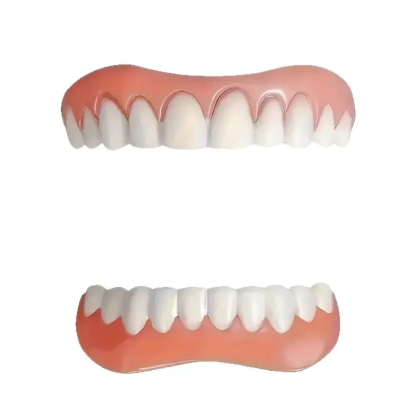 A Pair of Silicone Simulate Braces for Upper and Lower Teeth Temporary Whitening Correction Smiling Denture Braces Oral Cleaning